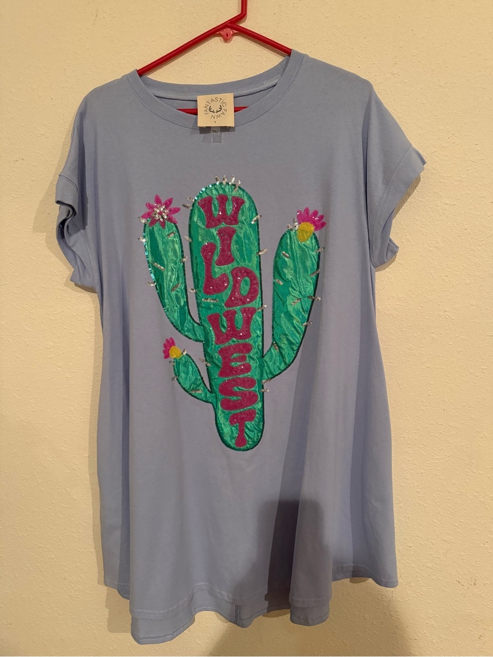 Fantastic Fawn Powder Blue Short-Sleeve Cactus Tee with Pink Accents